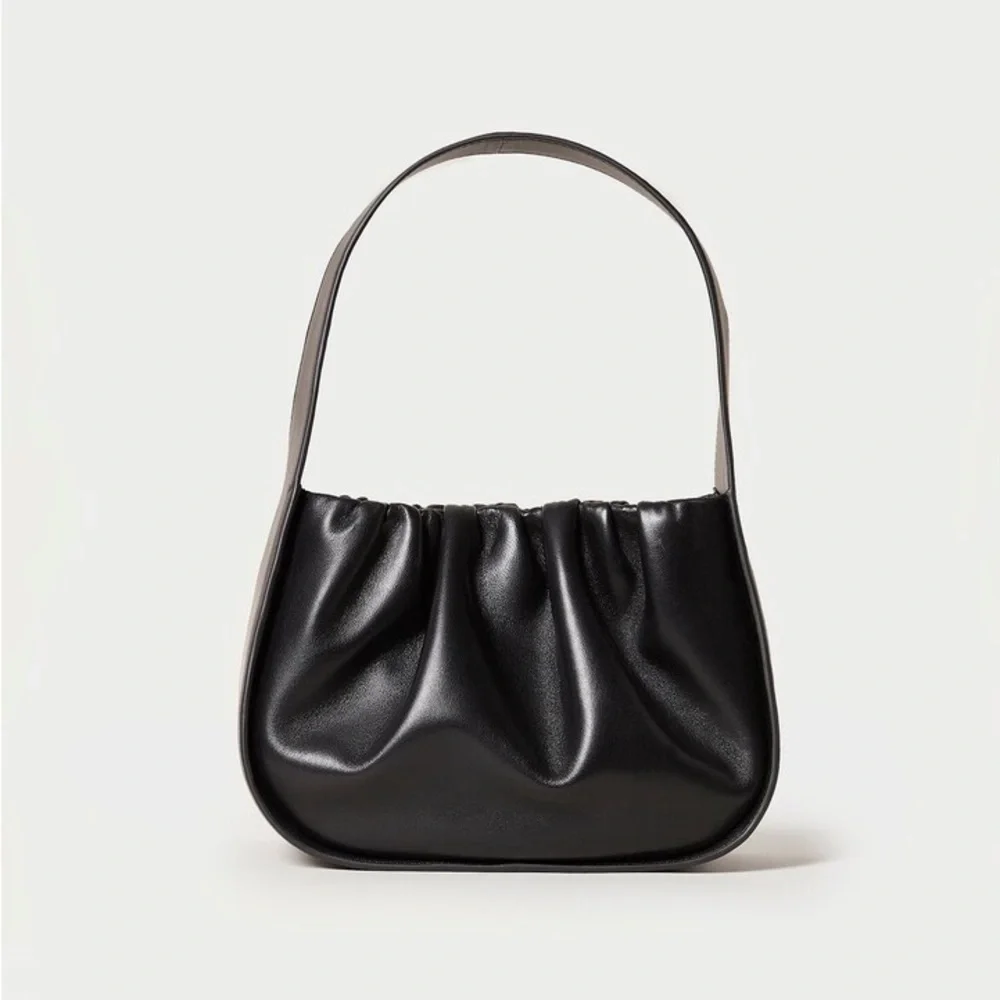 EUC Loeffler Randall Aris Gathered Ruched Petite Shoulder Bag Black Leather - Picture 4 of 15